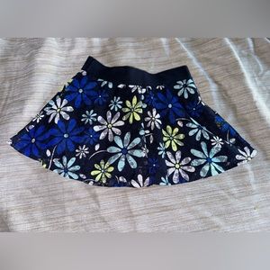 Justice Floral Flare Flower Print Skirt Size 8 Girls Skirt Blue Black Yellow